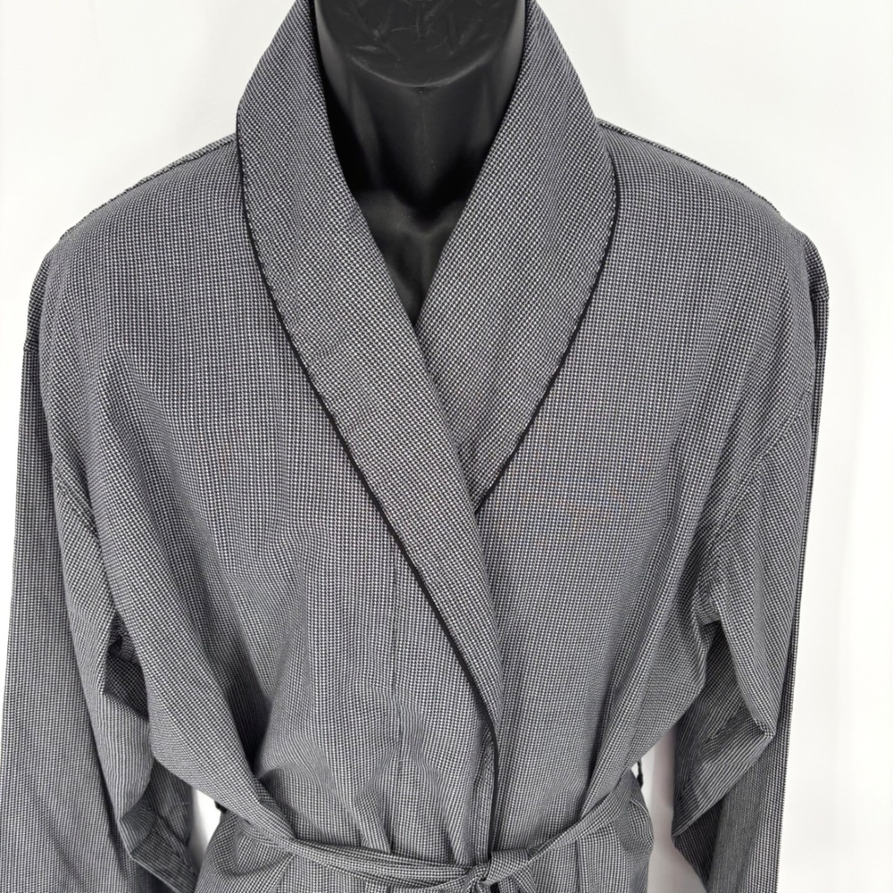 Alexander Del Rossa Mens Cotton Houndstooth Robe Black White Shawl Collar Large